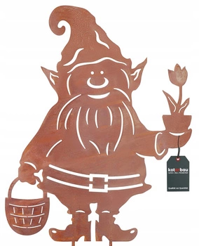 Figúrka trpaslíka záhradná kovová dekorácia hrdza