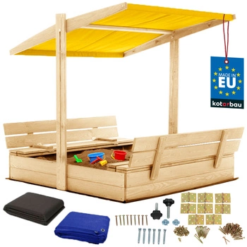 Drevené pieskovisko so strieškou lavičkami uzamykateľné veľké prírodné 120 cm