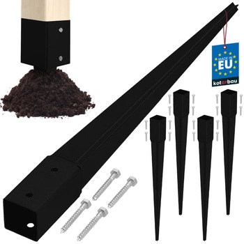 Základňa stĺpa zapustená do zeme oceľová čierna 45x45x600 mm sada 4 ks.