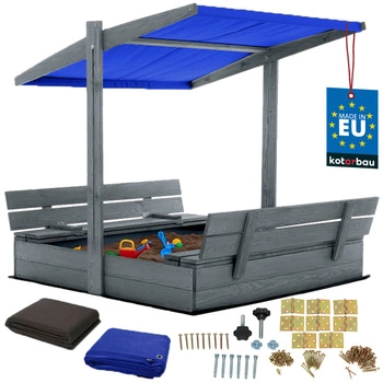 Drevené pieskovisko so strieškou lavičkami uzamykateľné veľké sivé 120 cm