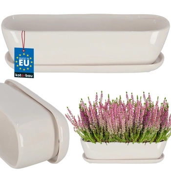 Kvetináč keramický podlhovastý biely s podmiskou 28 cm