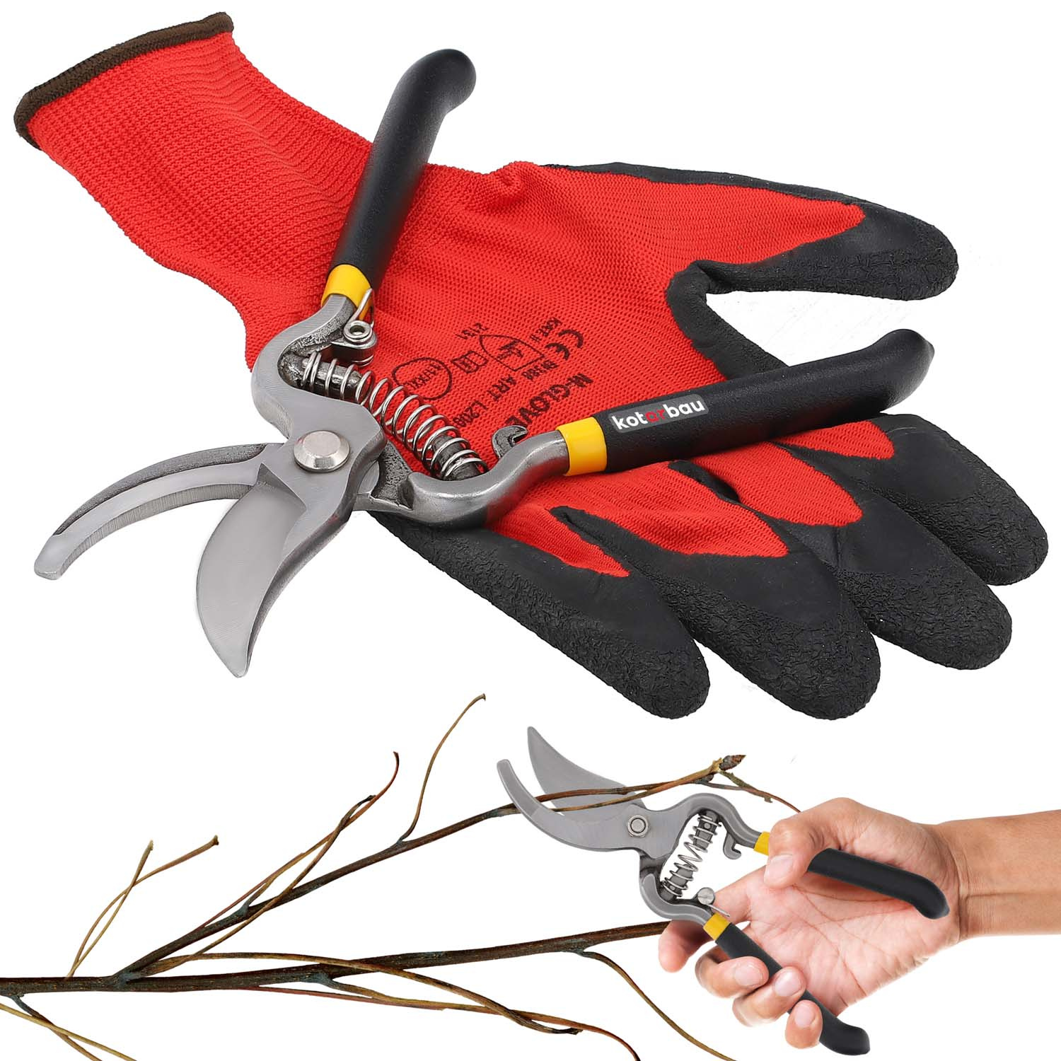 Záhradné nožnice na konáre kvety jednoručné oceľové s rukavicami 20,5 cm