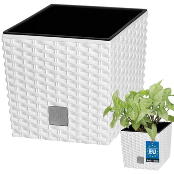 Záhradný ratanový kvetináč s vložkou biely 17x17 cm