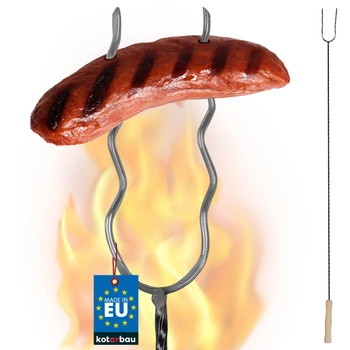 Tyč na klobásy dvojzubá vlnitá ohnivá vidlica 100 cm