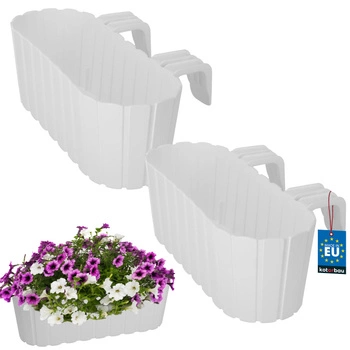 Kvetináč balkónový oválny biely na zábradlí 400 MM Sada 2 ks..