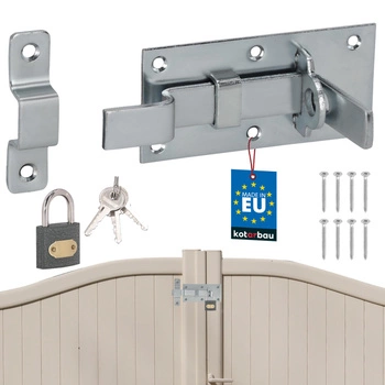 Závor ohnutý univerzálny na dvere bránku oceľový s visacím zámkom 100 mm