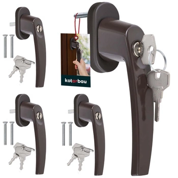 Okenná kľučka s kľúčom hliníková hnedý sada 4 ks.