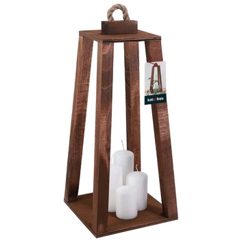 Drevený kužeľový lampáš na sviečku domáca záhrada hnedá 20x20 cm