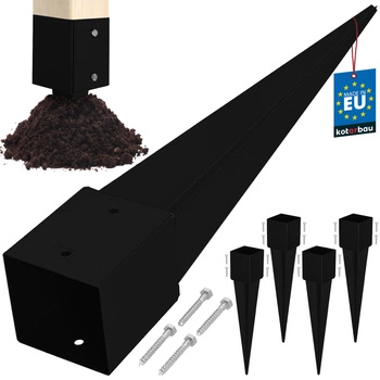 Základňa stĺpa zapustená do zeme oceľová čierna 120x120x750 mm sada 4 ks.