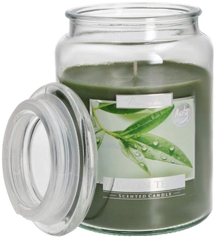 Veľká sklenená vonná sviečka s viečkom 100 h - zelený čaj