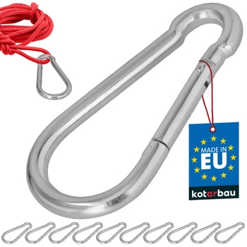 Hasičský karabínový háčik na hojdačku lano hammock kovový 180 mm sada 10 ks.