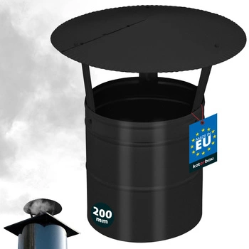 Dymová strieška na komínové potrubie pozinkovaná čierna 200 mm