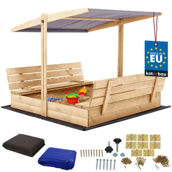 Drevené pieskovisko so strieškou lavičkami uzamykateľné veľké prírodné 140 cm