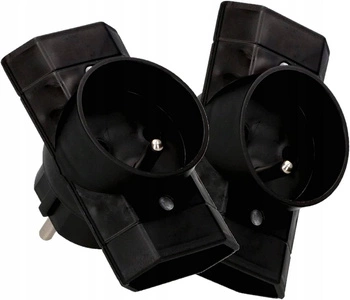 Trojpriestorový rozdvojovač zásuviek so zemnením - 2 ks - Farba čierna