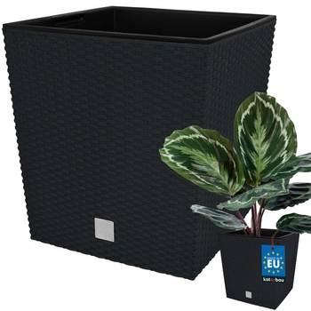 Záhradný ratanový kvetináč s vložkou antracit 26x26 cm