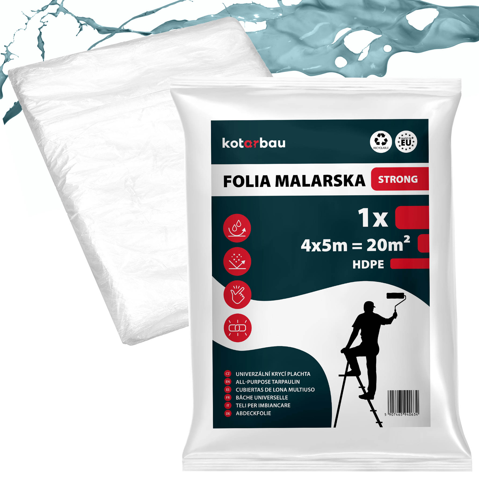 Fólia na nátery ochranná stavebná tenká silná priehľadná 4x5 m