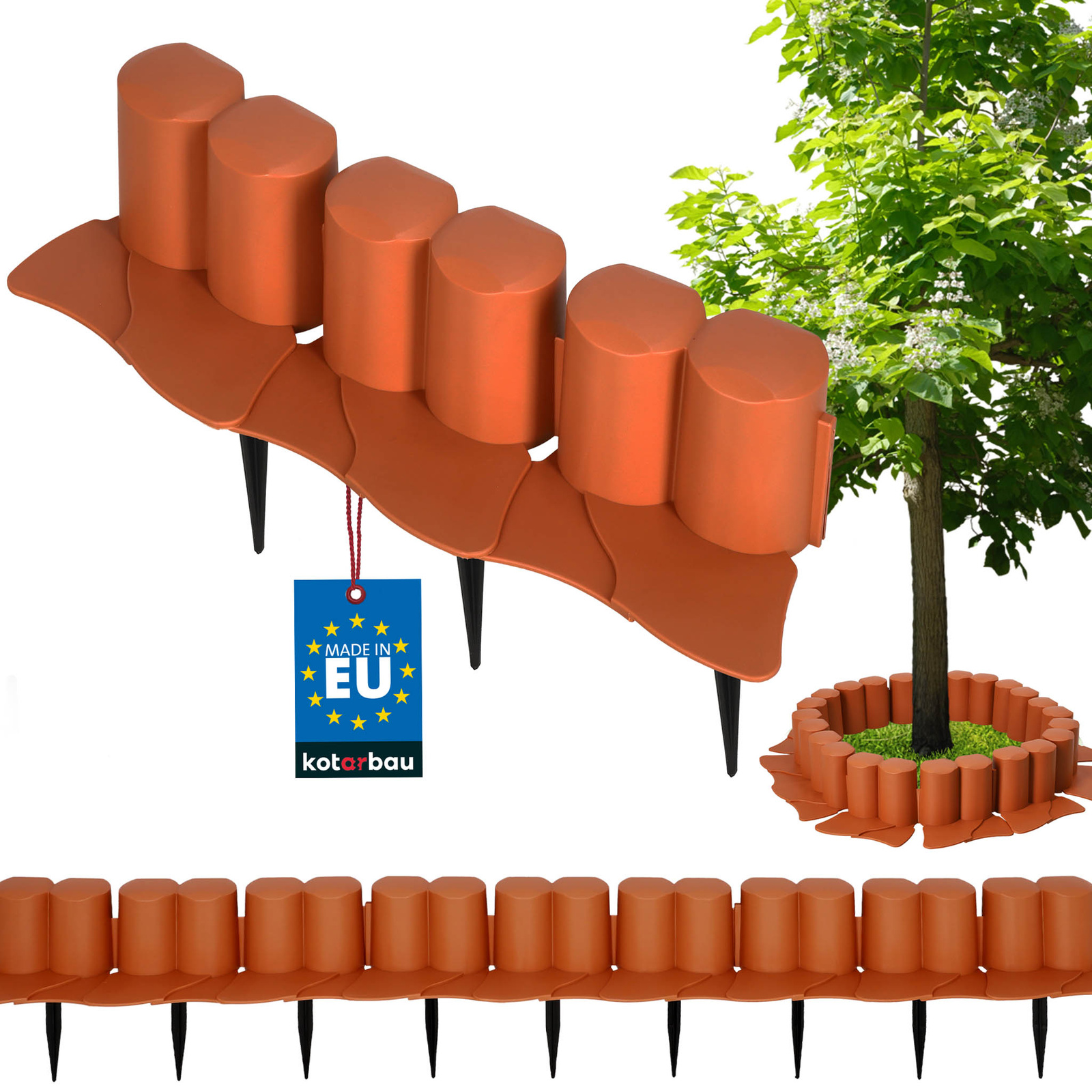 Okraj trávnika obrubník s nárazníkom plastový zatĺkací terakota 3 m