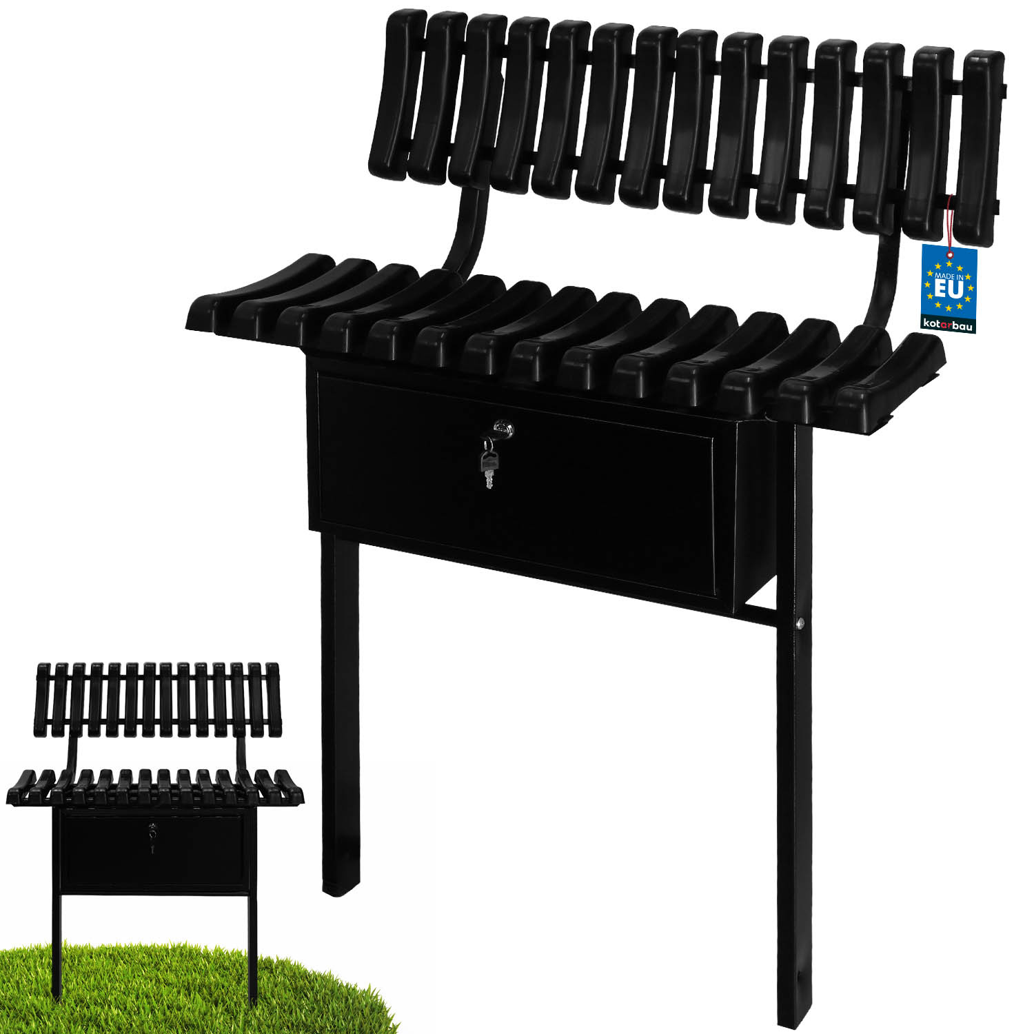 Hřbitovná lavica s operadlom čierna 75 cm