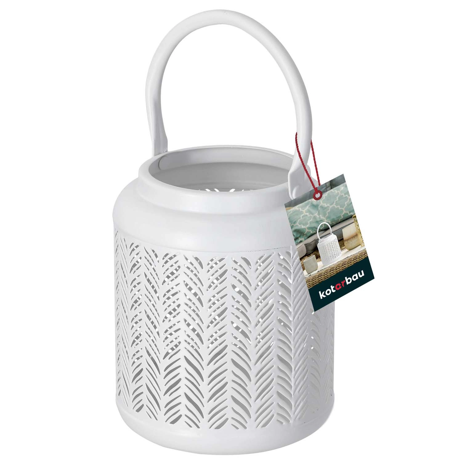 Záhradná lampa na sviečku terasa kovová biela