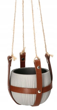 Závesný kvetináč s koženým kvetináčom z juty
