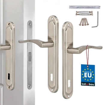 Klasická dverová kľučka dlhá štítka na kľúč satén 90 mm