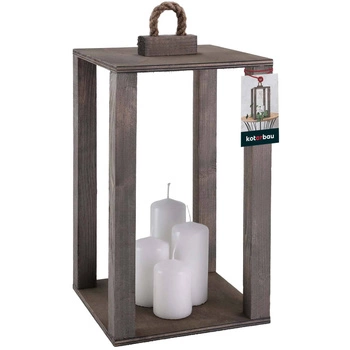 Drevený lampáš na sviečku domáca záhrada sivá 20x20 cm