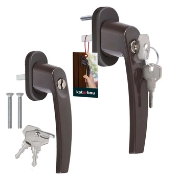 Okenná kľučka s kľúčom hliníková hnedý sada 2 ks.
