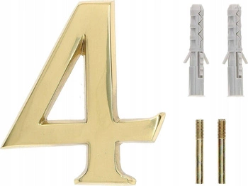 Číslo domu "4" na dvere 3d 10cm mosadz