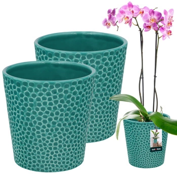 Keramický kvetináč tyrkysová rastliny orchidey 12 cm sada 2 ks.