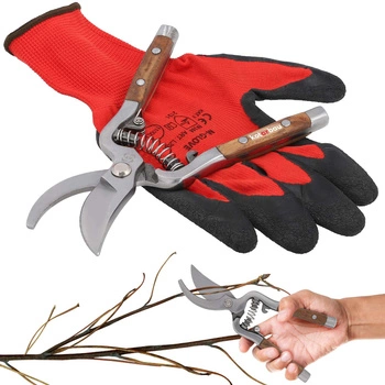 Záhradné nožnice jednoručné oceľové na konáre kvety a rukavice 20,5 cm