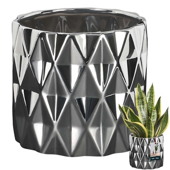 Kvetináč ochranný keramický valec strieborný ⌀12 cm