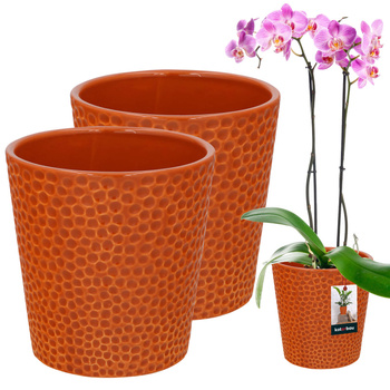 keramický kvetináč oranžová rastliny orchidey 12 cm sada 2 ks.